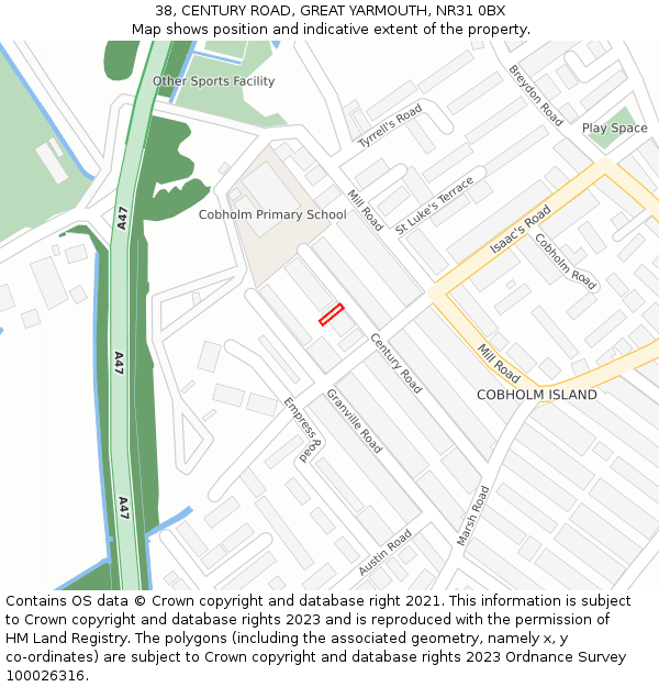 38, CENTURY ROAD, GREAT YARMOUTH, NR31 0BX: Location map and indicative extent of plot