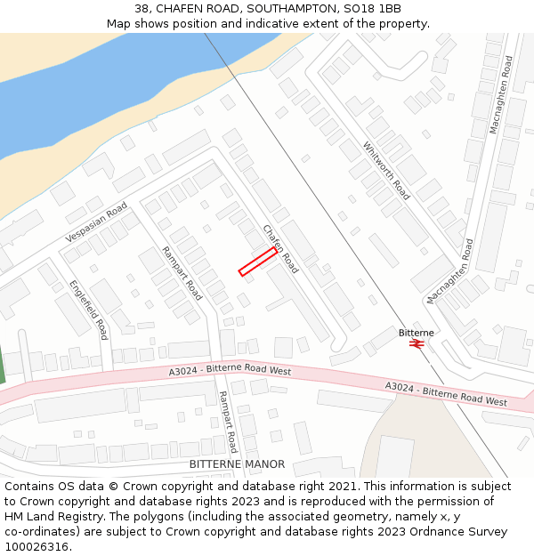 38, CHAFEN ROAD, SOUTHAMPTON, SO18 1BB: Location map and indicative extent of plot
