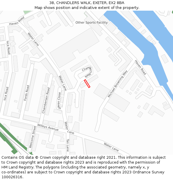 38, CHANDLERS WALK, EXETER, EX2 8BA: Location map and indicative extent of plot