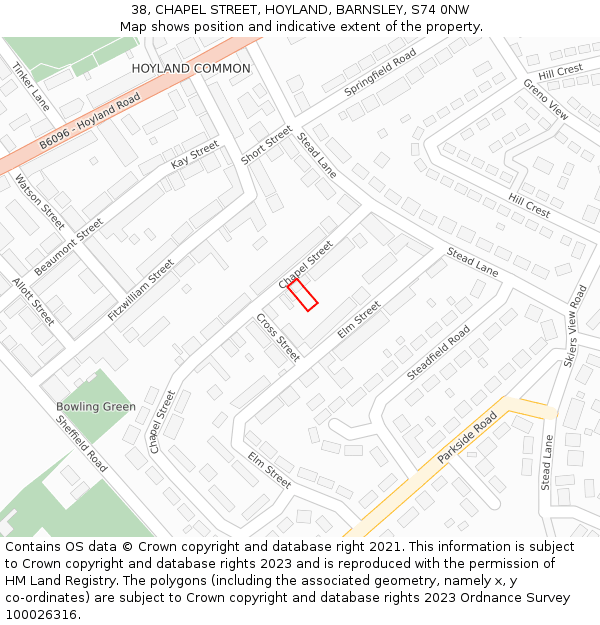 38, CHAPEL STREET, HOYLAND, BARNSLEY, S74 0NW: Location map and indicative extent of plot