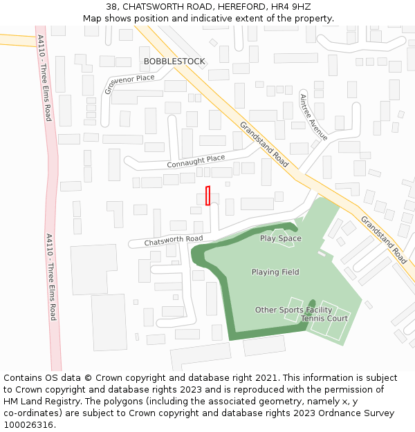 38, CHATSWORTH ROAD, HEREFORD, HR4 9HZ: Location map and indicative extent of plot