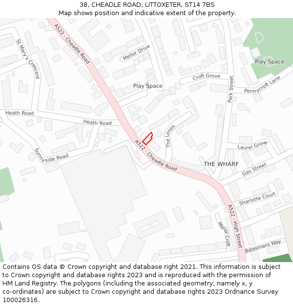 38, CHEADLE ROAD, UTTOXETER, ST14 7BS: Location map and indicative extent of plot