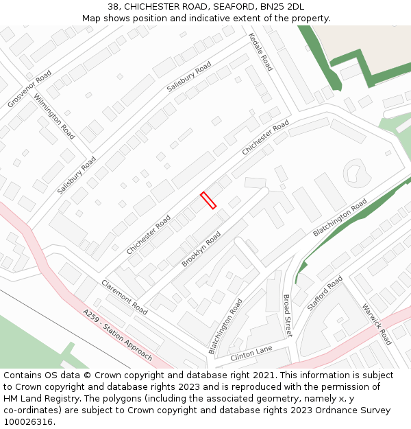 38, CHICHESTER ROAD, SEAFORD, BN25 2DL: Location map and indicative extent of plot
