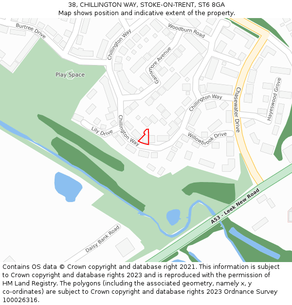 38, CHILLINGTON WAY, STOKE-ON-TRENT, ST6 8GA: Location map and indicative extent of plot