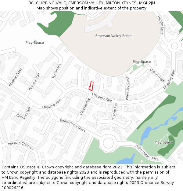 38, CHIPPING VALE, EMERSON VALLEY, MILTON KEYNES, MK4 2JN: Location map and indicative extent of plot
