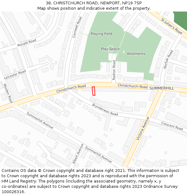 38, CHRISTCHURCH ROAD, NEWPORT, NP19 7SP: Location map and indicative extent of plot