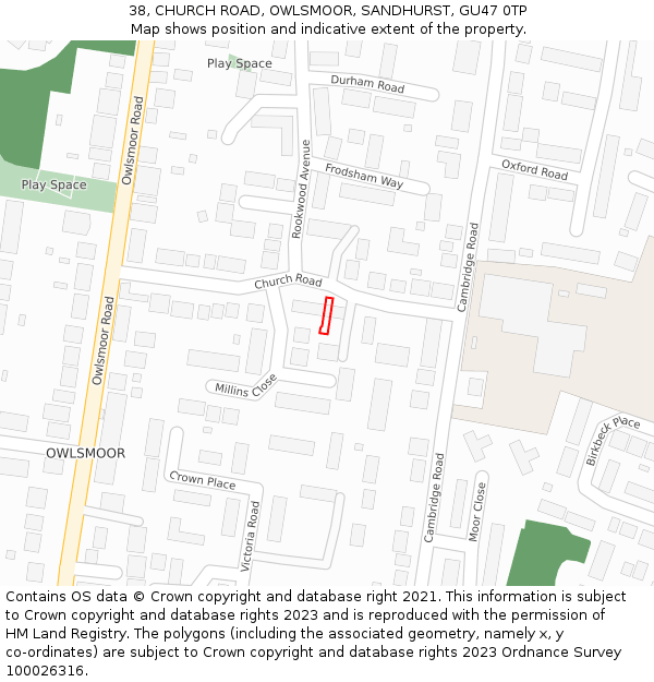 38, CHURCH ROAD, OWLSMOOR, SANDHURST, GU47 0TP: Location map and indicative extent of plot