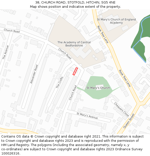 38, CHURCH ROAD, STOTFOLD, HITCHIN, SG5 4NE: Location map and indicative extent of plot