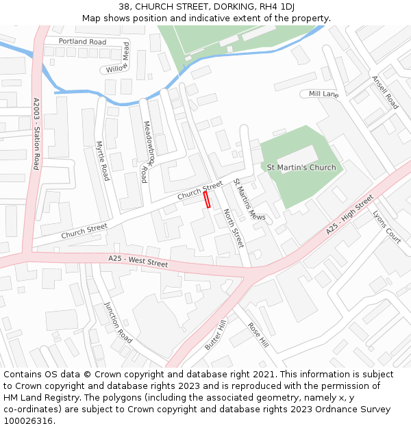 38, CHURCH STREET, DORKING, RH4 1DJ: Location map and indicative extent of plot