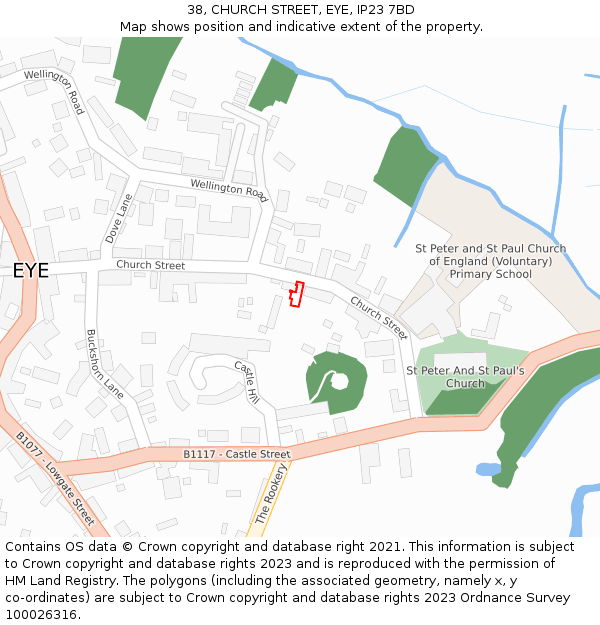 38, CHURCH STREET, EYE, IP23 7BD: Location map and indicative extent of plot