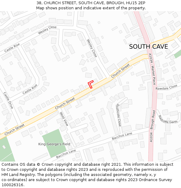 38, CHURCH STREET, SOUTH CAVE, BROUGH, HU15 2EP: Location map and indicative extent of plot