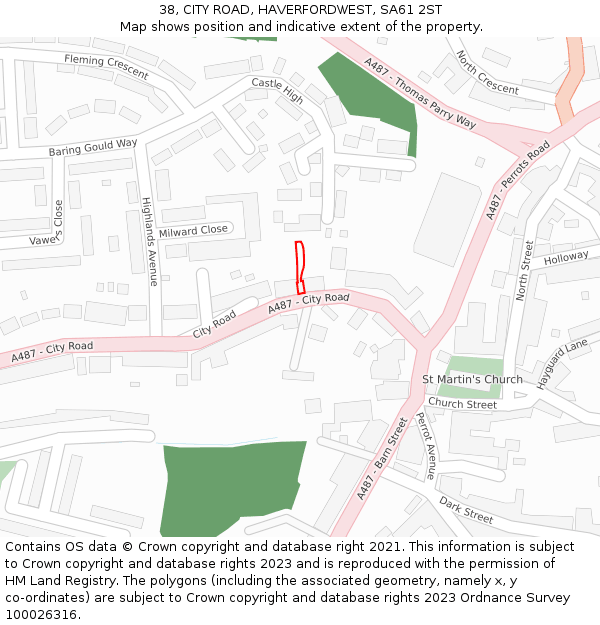 38, CITY ROAD, HAVERFORDWEST, SA61 2ST: Location map and indicative extent of plot