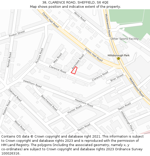 38, CLARENCE ROAD, SHEFFIELD, S6 4QE: Location map and indicative extent of plot