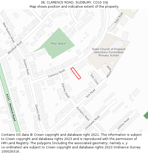 38, CLARENCE ROAD, SUDBURY, CO10 1NJ: Location map and indicative extent of plot