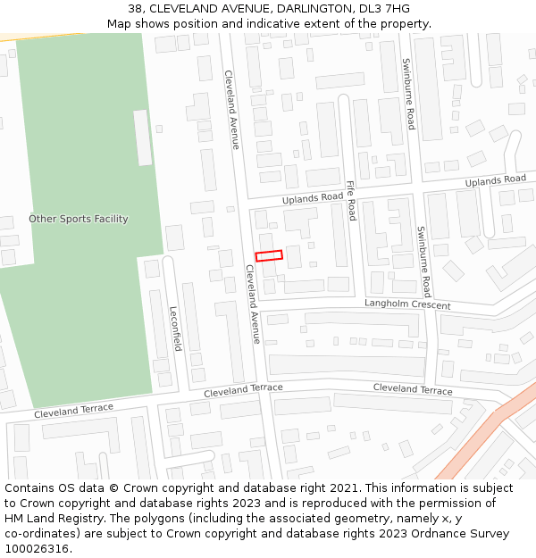 38, CLEVELAND AVENUE, DARLINGTON, DL3 7HG: Location map and indicative extent of plot