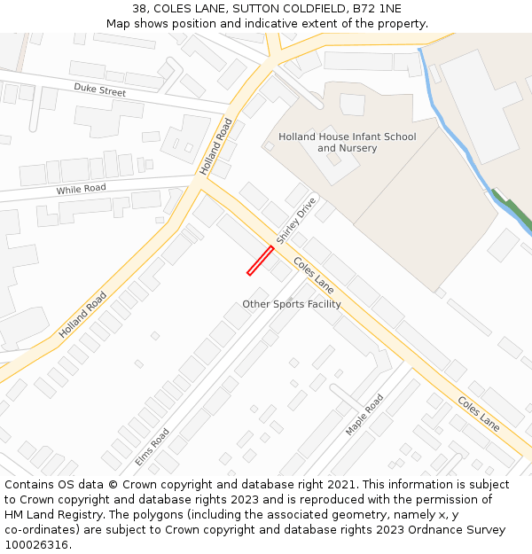 38, COLES LANE, SUTTON COLDFIELD, B72 1NE: Location map and indicative extent of plot