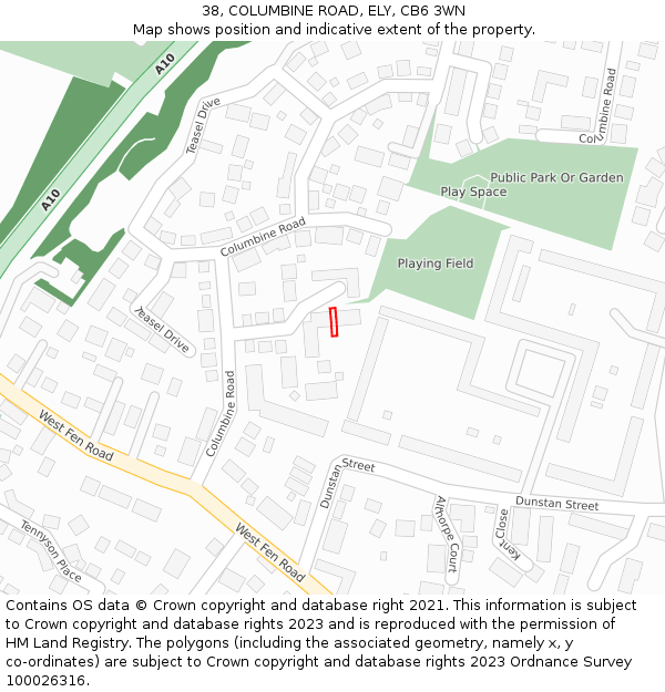 38, COLUMBINE ROAD, ELY, CB6 3WN: Location map and indicative extent of plot