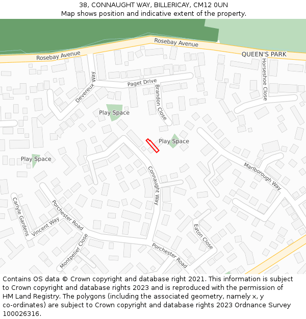38, CONNAUGHT WAY, BILLERICAY, CM12 0UN: Location map and indicative extent of plot
