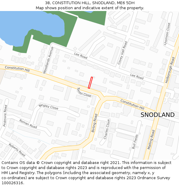 38, CONSTITUTION HILL, SNODLAND, ME6 5DH: Location map and indicative extent of plot