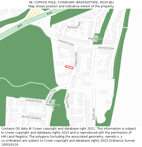 38, COPPICE PALE, CHINEHAM, BASINGSTOKE, RG24 8JU: Location map and indicative extent of plot