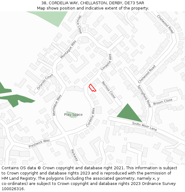 38, CORDELIA WAY, CHELLASTON, DERBY, DE73 5AR: Location map and indicative extent of plot
