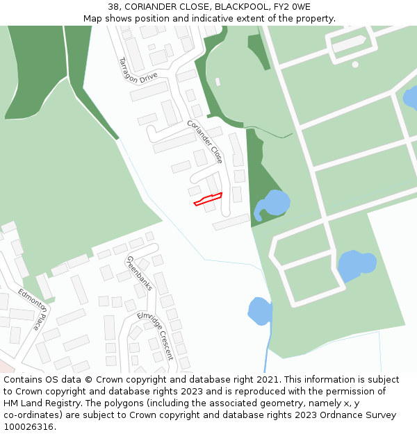 38, CORIANDER CLOSE, BLACKPOOL, FY2 0WE: Location map and indicative extent of plot