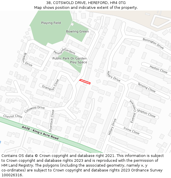 38, COTSWOLD DRIVE, HEREFORD, HR4 0TG: Location map and indicative extent of plot