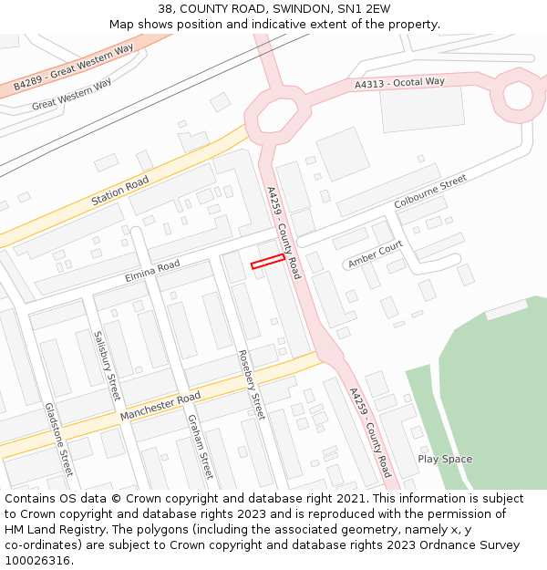 38, COUNTY ROAD, SWINDON, SN1 2EW: Location map and indicative extent of plot