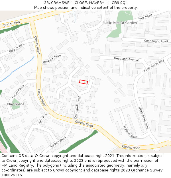 38, CRAMSWELL CLOSE, HAVERHILL, CB9 9QL: Location map and indicative extent of plot