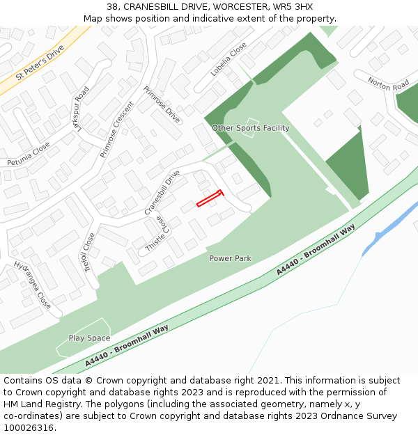 38, CRANESBILL DRIVE, WORCESTER, WR5 3HX: Location map and indicative extent of plot