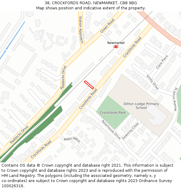 38, CROCKFORDS ROAD, NEWMARKET, CB8 9BG: Location map and indicative extent of plot