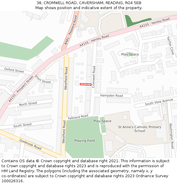 38, CROMWELL ROAD, CAVERSHAM, READING, RG4 5EB: Location map and indicative extent of plot