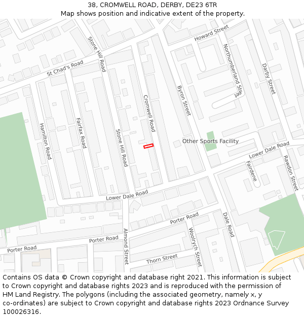 38, CROMWELL ROAD, DERBY, DE23 6TR: Location map and indicative extent of plot