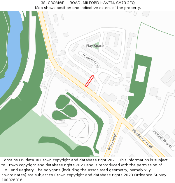 38, CROMWELL ROAD, MILFORD HAVEN, SA73 2EQ: Location map and indicative extent of plot