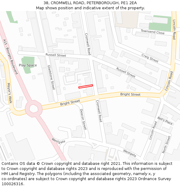 38, CROMWELL ROAD, PETERBOROUGH, PE1 2EA: Location map and indicative extent of plot