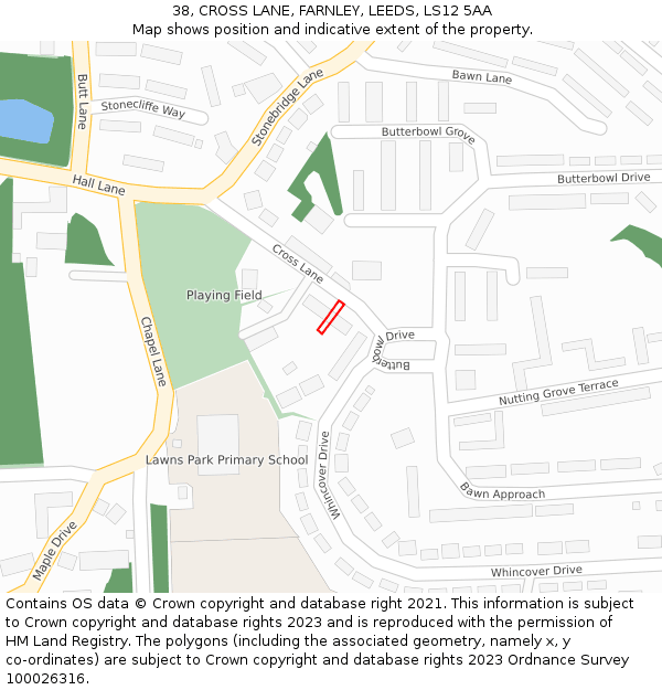 38, CROSS LANE, FARNLEY, LEEDS, LS12 5AA: Location map and indicative extent of plot