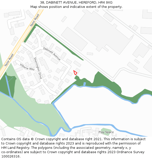 38, DABINETT AVENUE, HEREFORD, HR4 9XG: Location map and indicative extent of plot