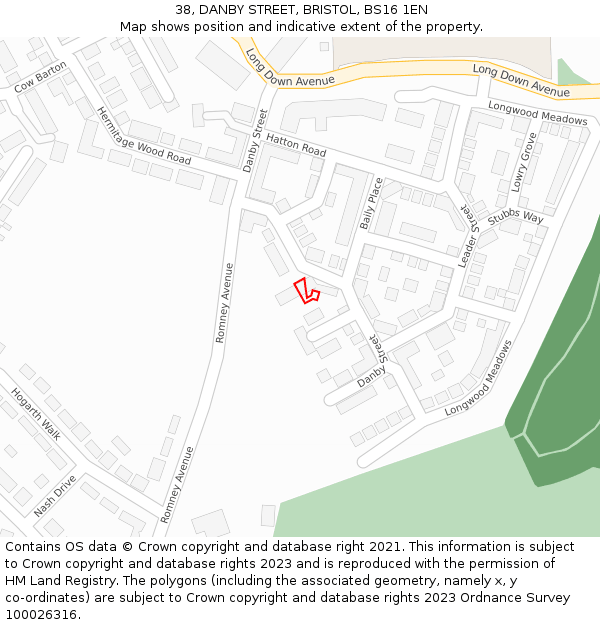 38, DANBY STREET, BRISTOL, BS16 1EN: Location map and indicative extent of plot