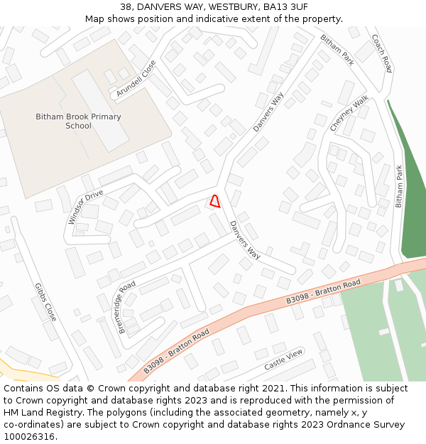38, DANVERS WAY, WESTBURY, BA13 3UF: Location map and indicative extent of plot