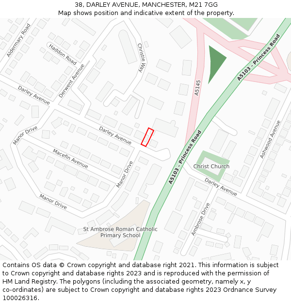 38, DARLEY AVENUE, MANCHESTER, M21 7GG: Location map and indicative extent of plot