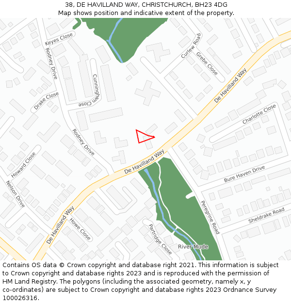 38, DE HAVILLAND WAY, CHRISTCHURCH, BH23 4DG: Location map and indicative extent of plot