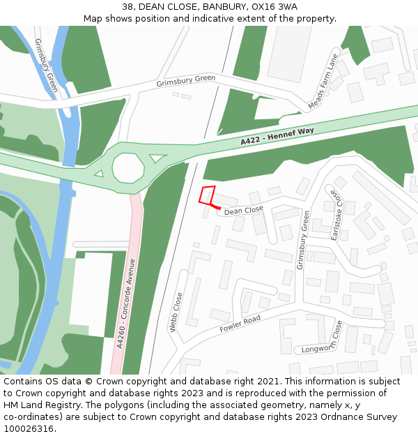 38, DEAN CLOSE, BANBURY, OX16 3WA: Location map and indicative extent of plot