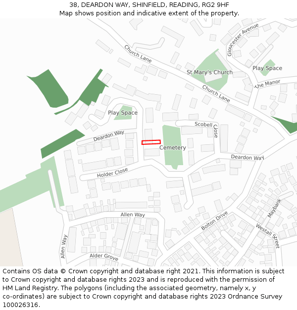 38, DEARDON WAY, SHINFIELD, READING, RG2 9HF: Location map and indicative extent of plot