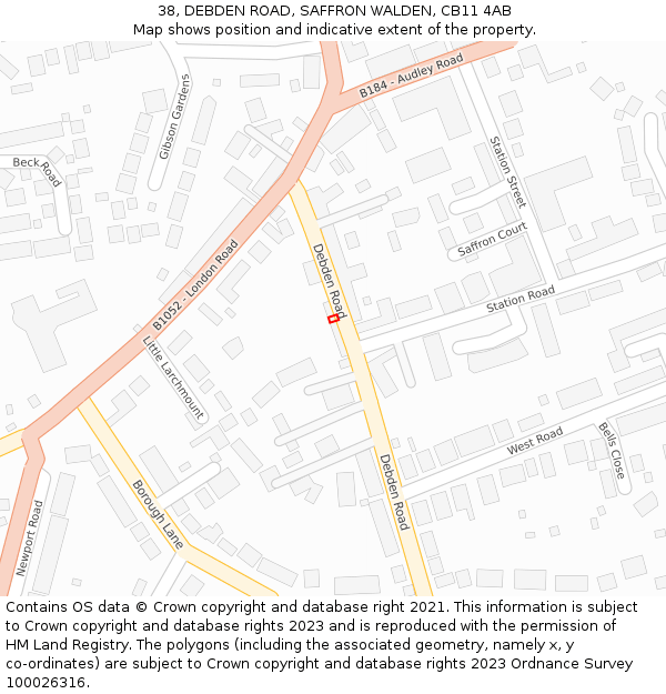 38, DEBDEN ROAD, SAFFRON WALDEN, CB11 4AB: Location map and indicative extent of plot