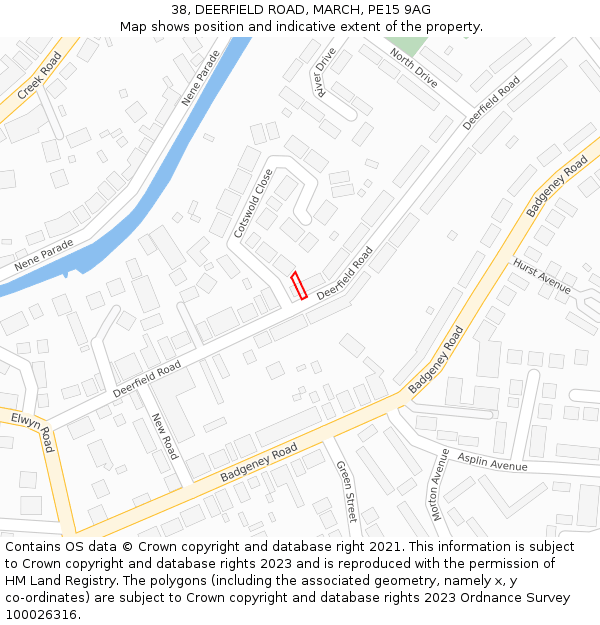 38, DEERFIELD ROAD, MARCH, PE15 9AG: Location map and indicative extent of plot