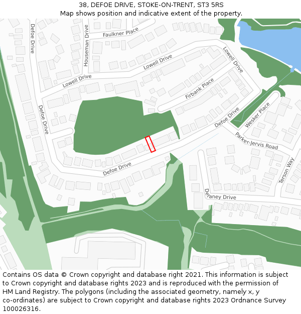 38, DEFOE DRIVE, STOKE-ON-TRENT, ST3 5RS: Location map and indicative extent of plot