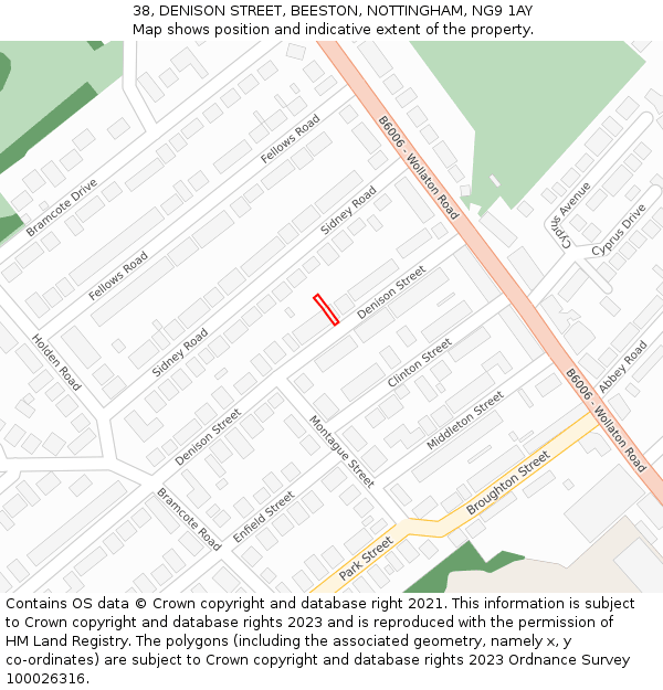 38, DENISON STREET, BEESTON, NOTTINGHAM, NG9 1AY: Location map and indicative extent of plot