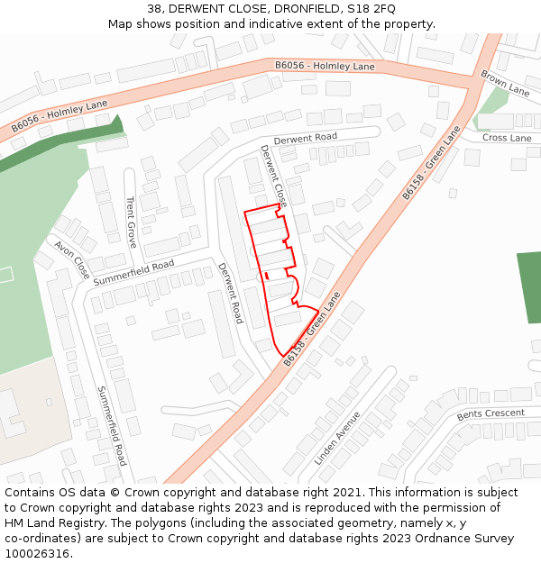 38, DERWENT CLOSE, DRONFIELD, S18 2FQ: Location map and indicative extent of plot
