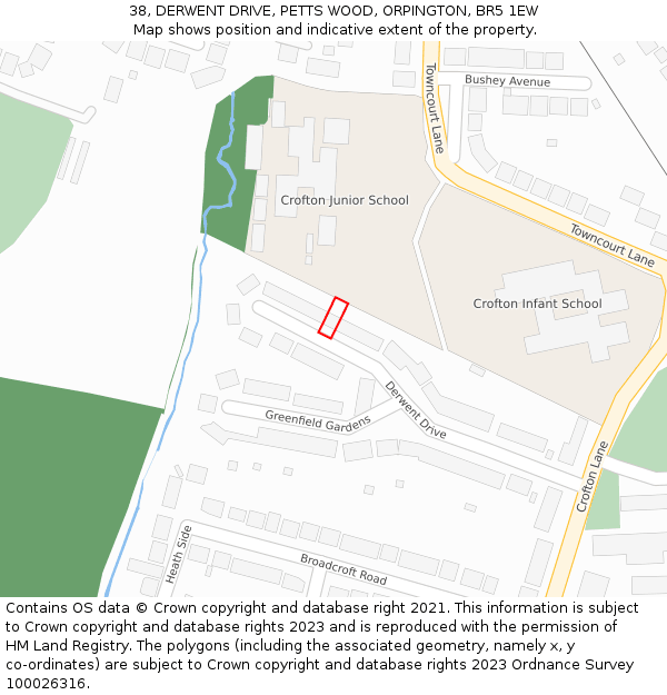 38, DERWENT DRIVE, PETTS WOOD, ORPINGTON, BR5 1EW: Location map and indicative extent of plot