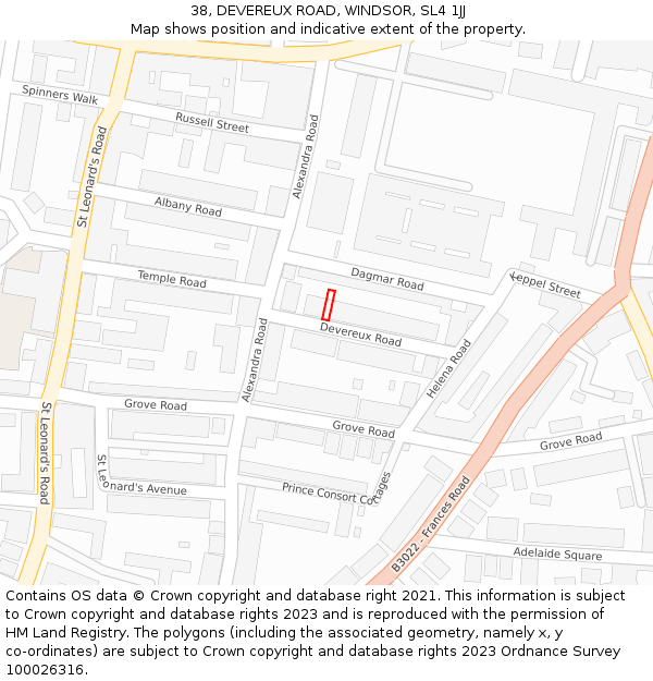 38, DEVEREUX ROAD, WINDSOR, SL4 1JJ: Location map and indicative extent of plot